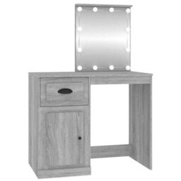 Berkfield Durable Dressing Table With Led Grey Sonona 90X50X132.5 Cm Engineered Wood