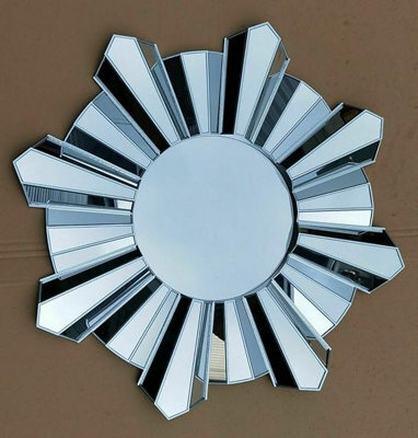Biznest Contemporary 65Cm Hanging Mirror Sunburst Home Decor Round Wall Mounted Silver