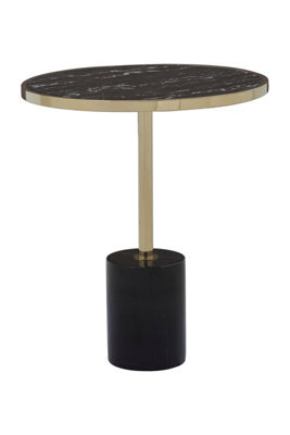 Orsina Metallic End Table, Black Marble Round Side Table With Gold Stainless Steel Frame, T-Shape Pedestal Table - image 1