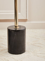 Orsina Metallic End Table, Black Marble Round Side Table With Gold Stainless Steel Frame, T-Shape Pedestal Table - thumbnail 4