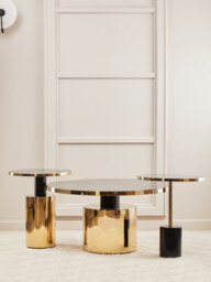 Orsina Metallic End Table, Black Marble Round Side Table With Gold Stainless Steel Frame, T-Shape Pedestal Table - thumbnail 2