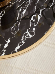 Orsina Metallic End Table, Black Marble Round Side Table With Gold Stainless Steel Frame, T-Shape Pedestal Table - thumbnail 3