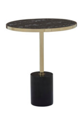 Orsina Metallic End Table, Black Marble Round Side Table With Gold Stainless Steel Frame, T-Shape Pedestal Table