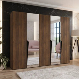 Arte Piano Ii 250Cm Oak Walnut Hinged Wardrobe With Mirrored Door Pair - thumbnail 1