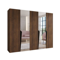 Arte Piano Ii 250Cm Oak Walnut Hinged Wardrobe With Mirrored Door Pair - thumbnail 2