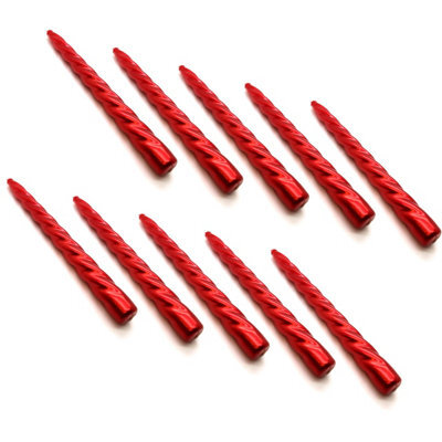 "SolaDirect Tapered Dinner Candles, Table Spiral Candles, Pack Of 10, Decorative Household Candles, Up To 7 Hours, 23 Cm / 9"" (Red Metallic)" - image 1
