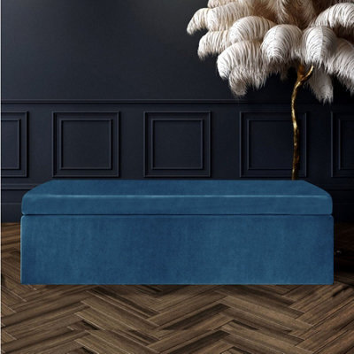 90Cm Large Plain Safar Storage Ottoman Box, Duck Egg Plush Velvet Upholstered Deep Storage Ottoman End Of Bed Bench - image 1