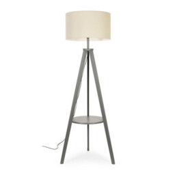 Valuelights Morrigan Grey Wood Shelf Tripod Floor Lamp With Cream Shade