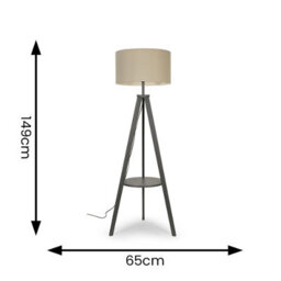 Valuelights Morrigan Grey Wood Shelf Tripod Floor Lamp With Cream Shade - thumbnail 9