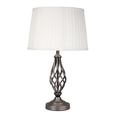 Lighting Supermarket Queenswood Traditional Barley Twist Table Lamp With Ivory Pleated Shade - Pewter Grey - image 1
