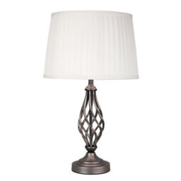 Lighting Supermarket Queenswood Traditional Barley Twist Table Lamp With Ivory Pleated Shade - Pewter Grey - thumbnail 1