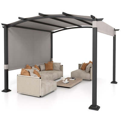 Costway 305 X 305 Cm Outdoor Pergola W/ Retractable Sunshade Canopy Arched Patio Garden Shelter - image 1
