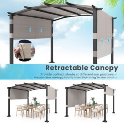 Costway 305 X 305 Cm Outdoor Pergola W/ Retractable Sunshade Canopy Arched Patio Garden Shelter - thumbnail 5