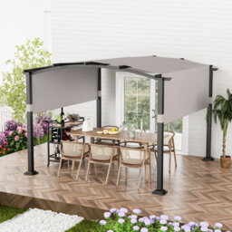 Costway 305 X 305 Cm Outdoor Pergola W/ Retractable Sunshade Canopy Arched Patio Garden Shelter - thumbnail 4
