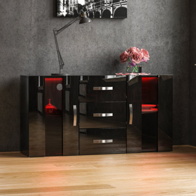 Lassic Vida Designs Astro Black 2 Door 3 Drawer Led Sideboard Storage Cabinet Cupboard - image 1