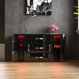 Lassic Vida Designs Astro Black 2 Door 3 Drawer Led Sideboard Storage Cabinet Cupboard - thumbnail 3