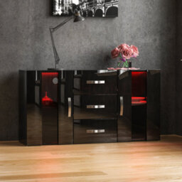Lassic Vida Designs Astro Black 2 Door 3 Drawer Led Sideboard Storage Cabinet Cupboard