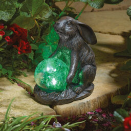 Solar Powered Led Hare Garden Ornament - Hand Painted Polyresin Sculpture With Light Up Crackle Ball - H18.5 X W16.5 X D10.5Cm - thumbnail 2