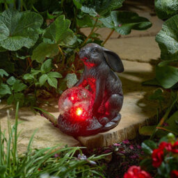 Solar Powered Led Hare Garden Ornament - Hand Painted Polyresin Sculpture With Light Up Crackle Ball - H18.5 X W16.5 X D10.5Cm - thumbnail 3