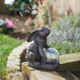 Solar Powered Led Hare Garden Ornament - Hand Painted Polyresin Sculpture With Light Up Crackle Ball - H18.5 X W16.5 X D10.5Cm - thumbnail 4