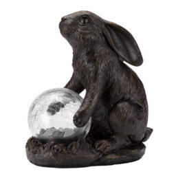 Solar Powered Led Hare Garden Ornament - Hand Painted Polyresin Sculpture With Light Up Crackle Ball - H18.5 X W16.5 X D10.5Cm - thumbnail 5
