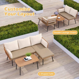 Gainoom 3 Pieces L-Shaped Patio Furniture Set Brown Outdoor Sectional Cushioned Sofa Boho Rattan Outdoor Conversation Set - thumbnail 9