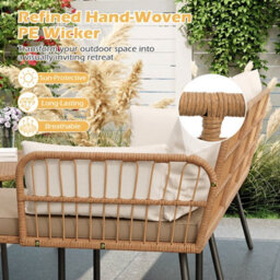 Gainoom 3 Pieces L-Shaped Patio Furniture Set Brown Outdoor Sectional Cushioned Sofa Boho Rattan Outdoor Conversation Set - thumbnail 8