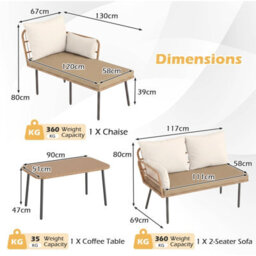 Gainoom 3 Pieces L-Shaped Patio Furniture Set Brown Outdoor Sectional Cushioned Sofa Boho Rattan Outdoor Conversation Set - thumbnail 2
