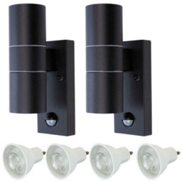 Hispec Coral Up And Down Lighting With Pir - Black:  2X Lights & 4X Gu10