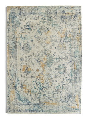 Blue Ochre Traditional Rug, Anti-Shed Rug, Bordered Luxurious Rug For Bedroom, Living Room, & Dining Room-120Cm X 170Cm - image 1