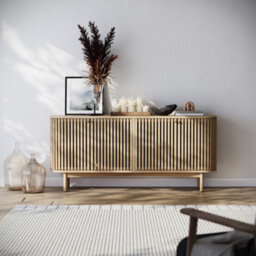 Finch Oak Slatted 4 Door Large Sideboard By Roseland Furniture - thumbnail 2