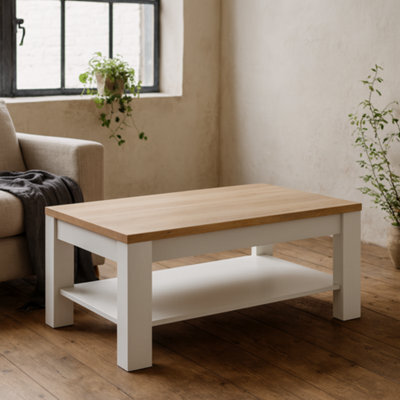 Wyld Haus Bramblecroft White And Natural Oak Rectangular Coffee Table With Lower Shelf - image 1