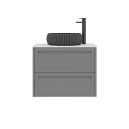 Royal Bathrooms Royal Bathroom Elmore 700mm Pebble Grey Wall Mounted Bathroom Vanity Unit 2 Drawer Plain White Worktop With Milan Black Basin - thumbnail 7