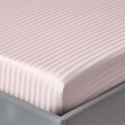 Homescapes Dusky Pink Violet Egyptian Cotton Satin Stripe Fitted Sheet 330 Tc, Double - image 1