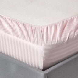 Homescapes Dusky Pink Violet Egyptian Cotton Satin Stripe Fitted Sheet 330 Tc, Double - thumbnail 2