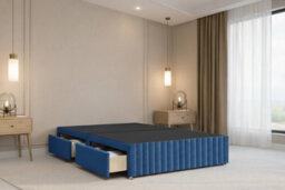 "Nexus Verona Plush Divan, Navy, 54"" Hb + 12"" Fb, 2 Drawers Right, Open Coil Mattress, Super King" - thumbnail 6