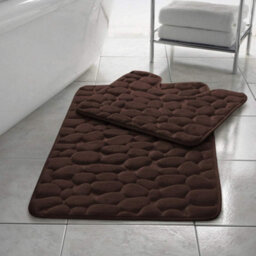 Homes & Linen Stone Pebbles Bath Mat Set Non Slip Pedestal Set Extra Absorbent 100% Memory Foam Bathroom Toilet Mat Rug Set