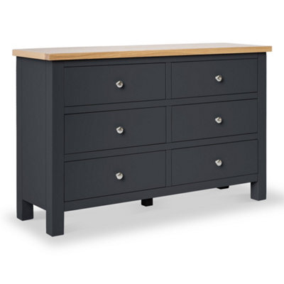 Farro Charcoal 6 Drawer Chest Fully Assembled - Painted With Oak Top By Roseland Furniture - image 1