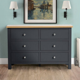 Farro Charcoal 6 Drawer Chest Fully Assembled - Painted With Oak Top By Roseland Furniture - thumbnail 3