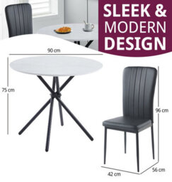 Hallowood Furniture Cullompton Dining Set, Small Round White Dining Table 90Cm With 2 Black Faux Leather High Back Chairs - thumbnail 3