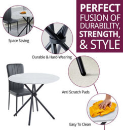 Hallowood Furniture Cullompton Dining Set, Small Round White Dining Table 90Cm With 2 Black Faux Leather High Back Chairs - thumbnail 2