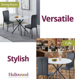 Hallowood Furniture Cullompton Dining Set, Small Round White Dining Table 90Cm With 2 Black Faux Leather High Back Chairs - thumbnail 6