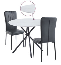 Hallowood Furniture Cullompton Dining Set, Small Round White Dining Table 90Cm With 2 Black Faux Leather High Back Chairs - thumbnail 8