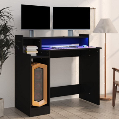 Vidaxl Desk With Led Lights Black 97X45X90 Cm Engineered Wood Desks - image 1