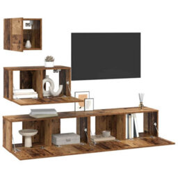 Berkfield Modern Tv Unit Set 4 Pcs Old Wood 80 X 30 X 30 Cm Engineered Wood - thumbnail 3