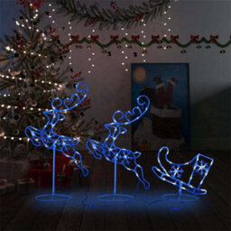 Berkfield Acrylic Christmas Flying Reindeer&sleigh 260X21X87Cm Blue - thumbnail 1