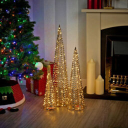 Urbn-Living Urbnliving 80Cm Height Gold Christmas Tree Cone Pyramid Led Fairy Lights Tower Xmas Decoration
