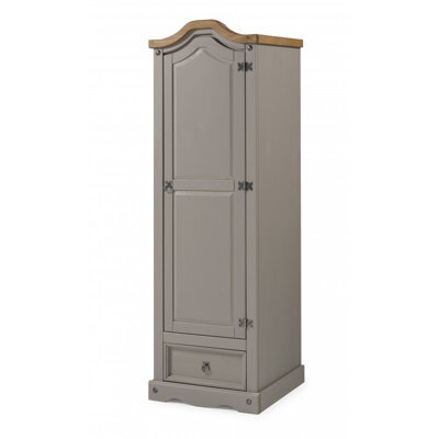 Mercers Furniture Corona Grey Wax 1 Door 1 Drawer Wardrobe Single Arch Top Solid Pine With Mexican Styling - image 1