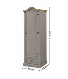 Mercers Furniture Corona Grey Wax 1 Door 1 Drawer Wardrobe Single Arch Top Solid Pine With Mexican Styling - thumbnail 7