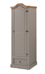 Mercers Furniture Corona Grey Wax 1 Door 1 Drawer Wardrobe Single Arch Top Solid Pine With Mexican Styling - thumbnail 4
